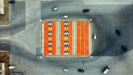 Aerial drone view of Tirana, Albania. Square with drifting carsの写真素材