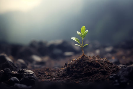 Generative AI a small plant that comes out of the groundの素材