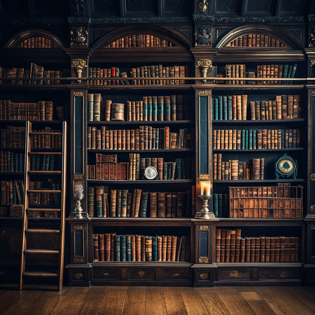 Generative AI an old library with many booksの素材