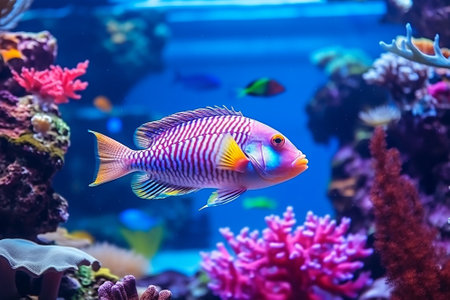 Generative AI a colorful fish swimming through a coral reefの素材