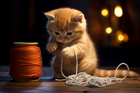 Generative AI a cat playing with a ball of yarnの素材