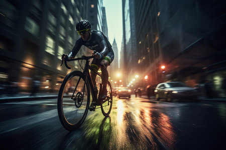 Generative AI a cyclist speeding down a street, long exposure photoの素材