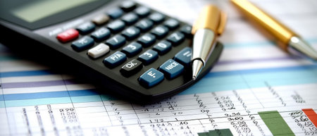 Generative AI a pocket calculator and economic calculations in the backgroundの素材