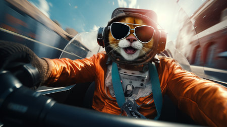 Generative AI a cat driving a carの素材