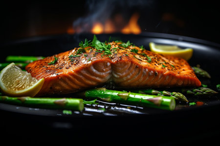 Oven-baked salmon with asparagusの素材