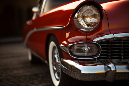 The front of a red retro carの素材