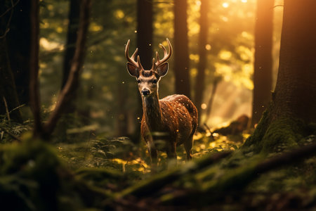 A deer walking through the woodsの素材