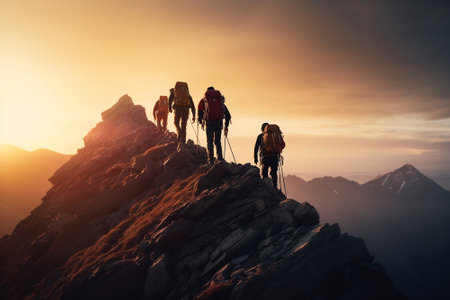 Several climbers climb a mountainの素材