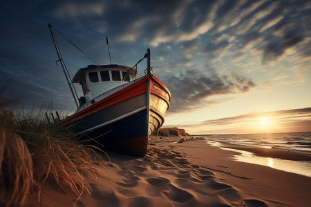 A fishing boat on the coast of the Baltic Seaの素材