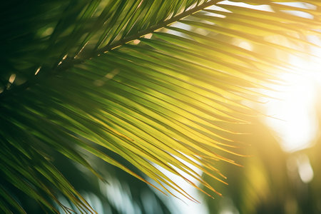 The sun's rays passing through the leaves of a palm treeの素材