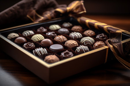 A beautiful wooden box with chocolates insideの素材