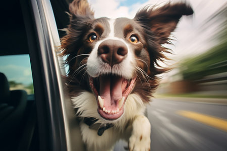 A dog sticking its head out of a car windowの素材