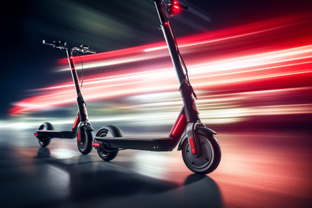 Electric scooters in a specialized storeの素材
