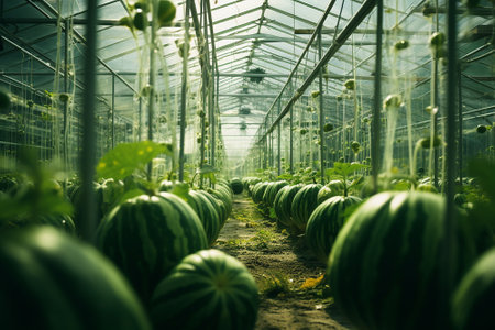 A greenhouse where watermelons growの素材