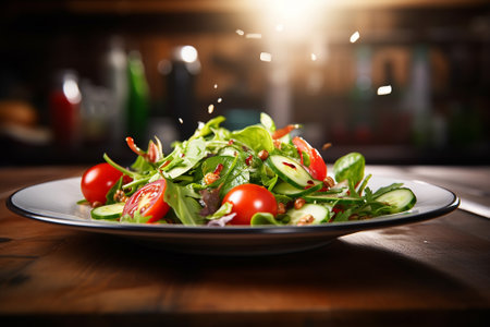 A fresh plate of salad waiting to be eatenの素材