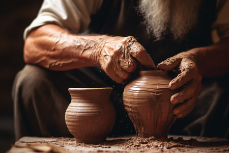 A potter creates a jug from clayの素材