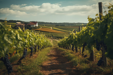 There is a vineyard on the hillsの素材