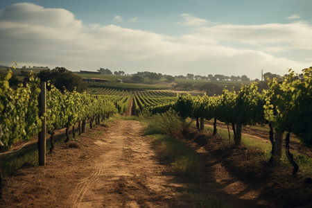 There is a vineyard on the hillsの素材