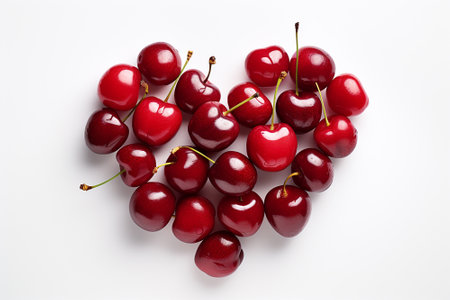 A heart made of cherries on a white backgroundの素材