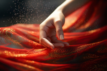 A woman's hand touching a silk dressの素材