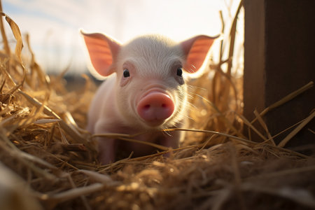 A little pig in a fieldの素材
