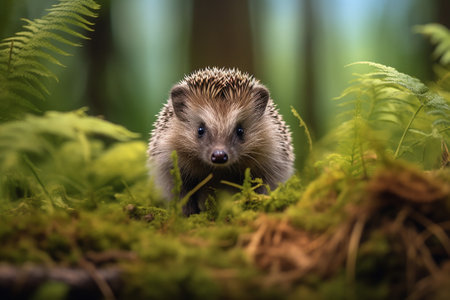 A hedgehog walking through the forestの素材