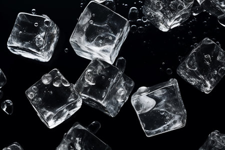 Ice cubes on a black backgroundの素材