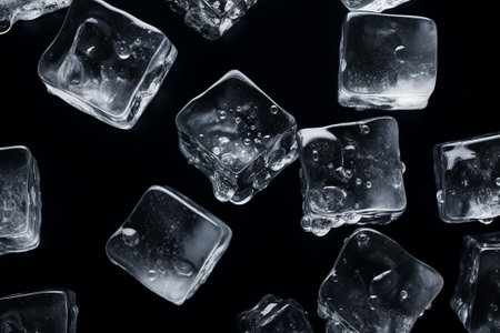 Ice cubes on a black backgroundの素材