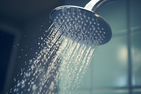 Water flowing from a shower systemの素材
