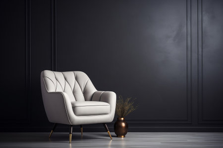 An ivory armchair with a thin wall in the backgroundの素材