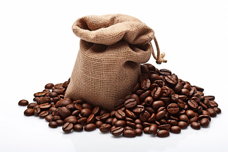 A bag of coffee beans on a white backgroundの素材