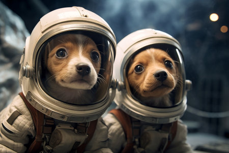 Two astronaut puppies on an inhabited planetの素材