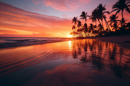 A tropical beach at sunsetの素材