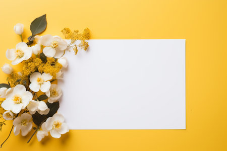 A blank sheet on a yellow background, floral styleの素材