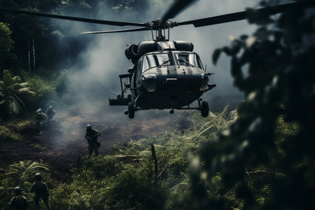 A helicopter involved in military actionsの素材