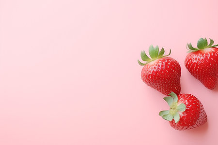 Strawberries on pale pink backgroundの素材