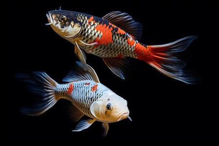 Multicolored fishes on a black backgroundの素材