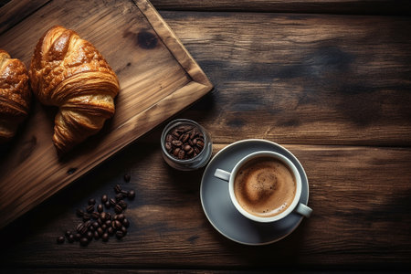 A coffee with a croissantの素材