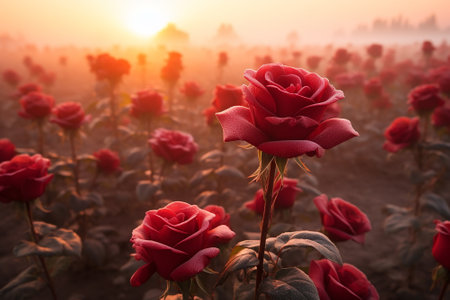 A row of roses in the fogの素材