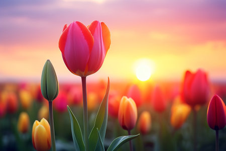 A tulip in a field of tulipsの素材