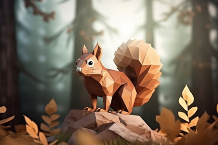 A squirrel in low poly styleの素材
