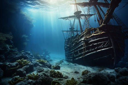 A wreck on the bottom of an oceanの素材