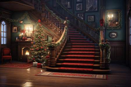 A house decorated for the winter holidaysの素材