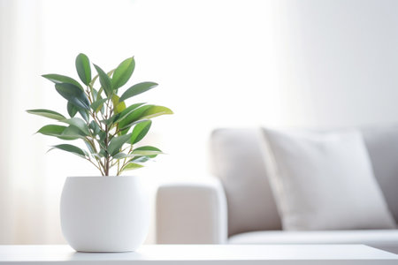 A flower in a white pot on a table in the living roomの素材