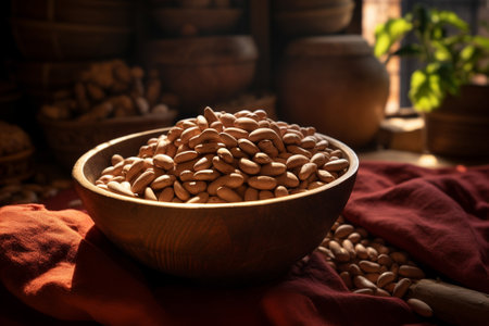 A wooden bowl of beansの素材