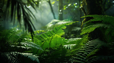An illustration with ferns in a jungleの素材