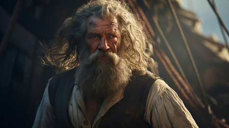 A sailor with a thick beard on a shipの素材