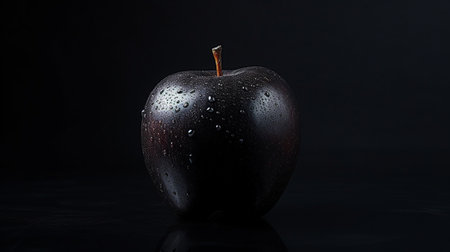 A black apple on a black backgroundの素材
