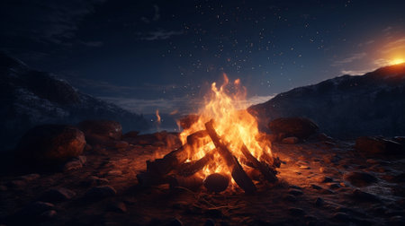 A fire burning in a campの素材