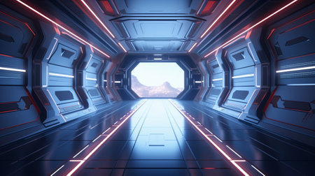 A corridor in a futuristic spaceshipの素材